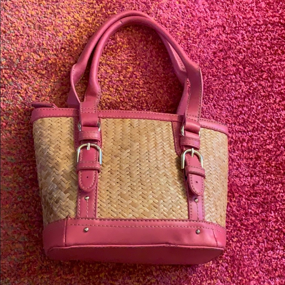 Small pink and wicker style purse